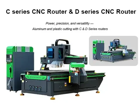 C series CNC Router table mobile cutting aluminum+D series CNC Router cutting aluminum plastic plate